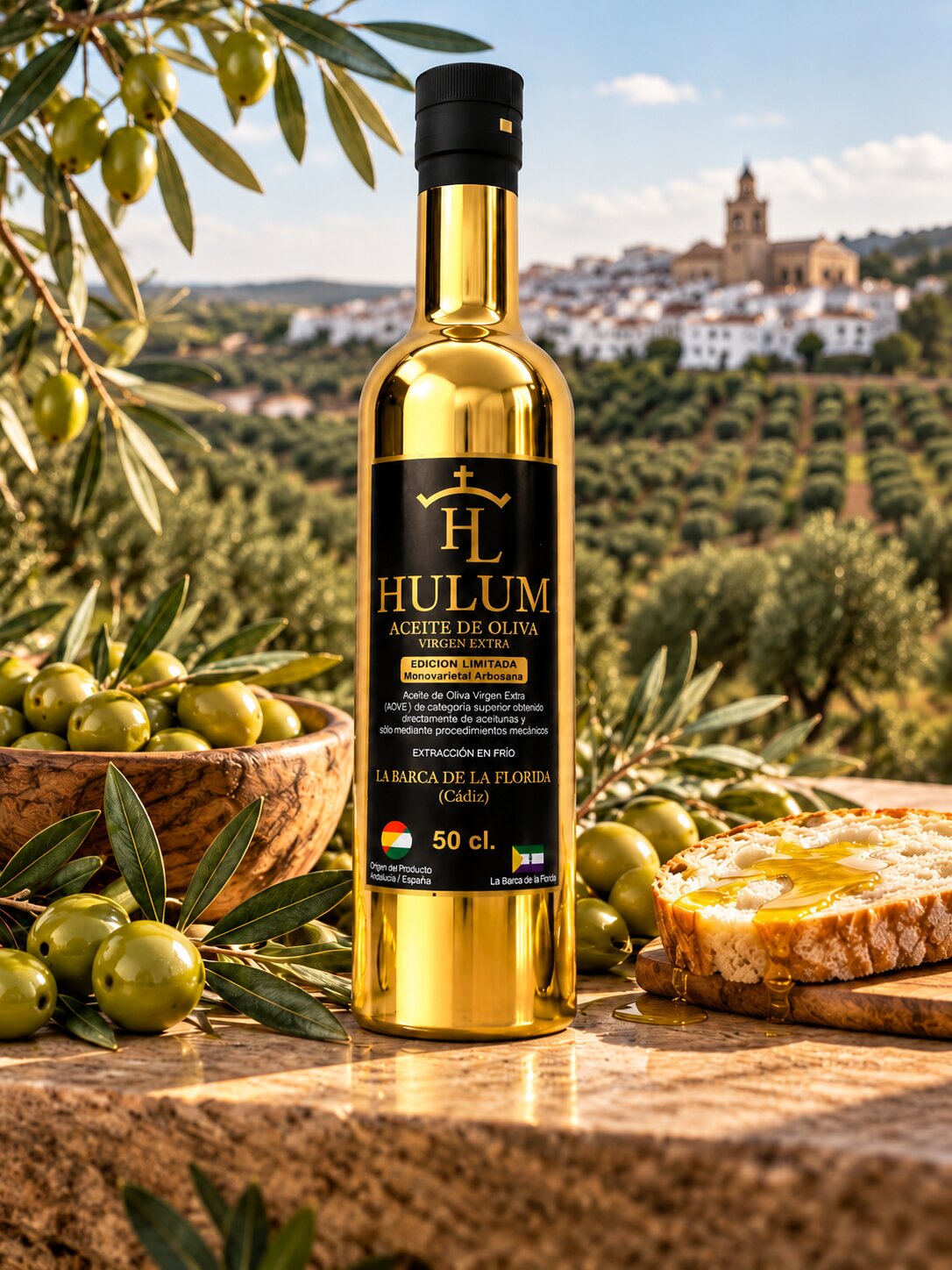 Huile d'Olive Vierge Extra HULUM Arbosana 500 ml de Cadix Espagne
